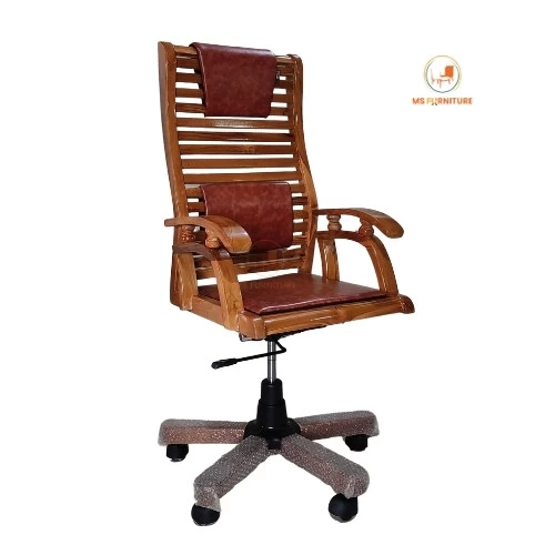 Luxury Sagun Wooden Manager Office Swivel Chair with Cushion & Armrest-02M